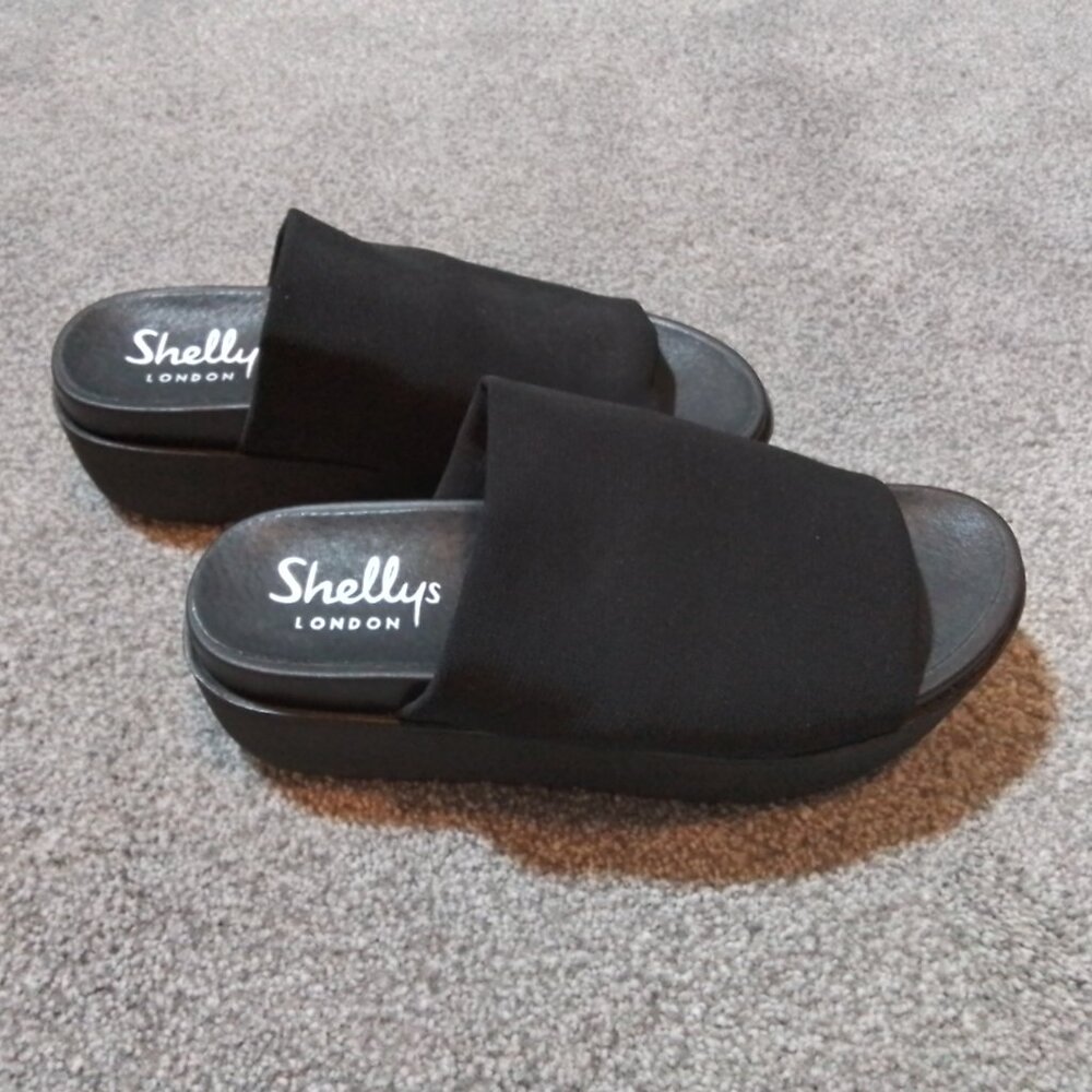 Shellys London Black Platform Slide Sandals